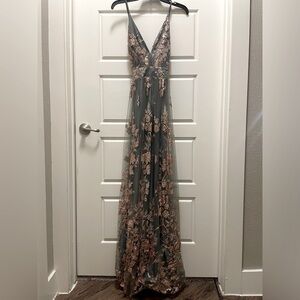 Windsor Sage Green and Rose Gold Tulle Maxi Gown/Dress | Color: Green | Size: L